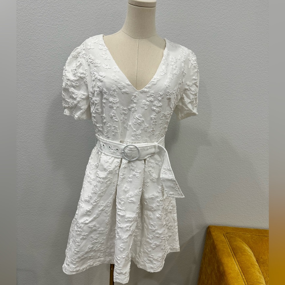White Embellished Ruffled Mini Dress